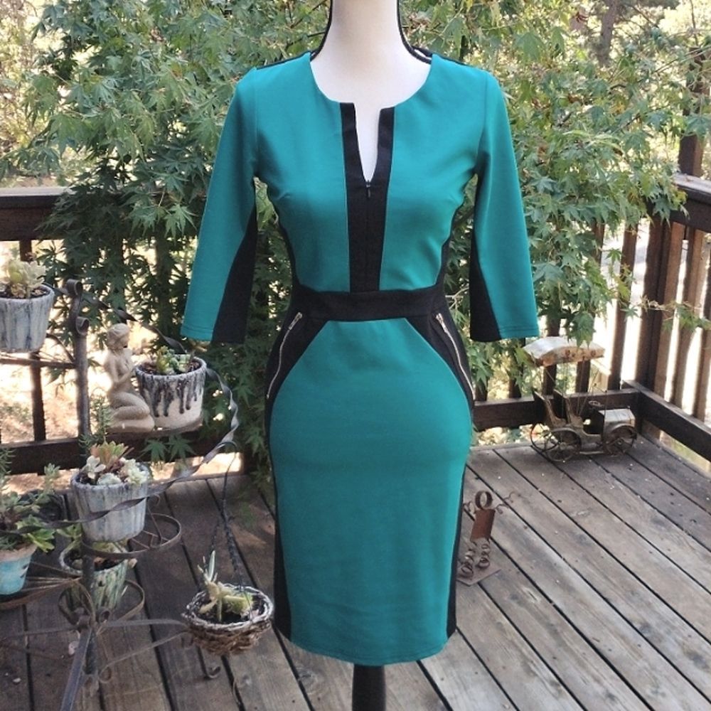 Elegant Teal and Black Women's Dress